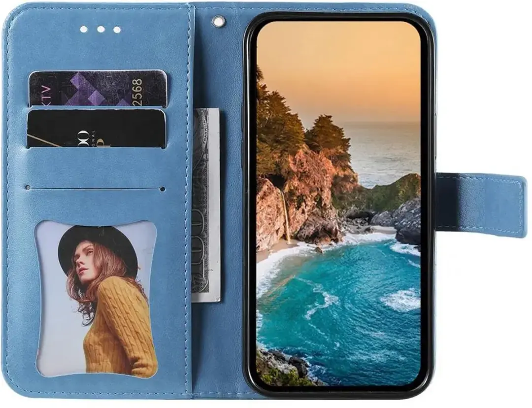 Selected Hoesje Oppo A5 Pro Mandala Book Case - Blauw - 3 Pasjes - afbeelding 6 van 6