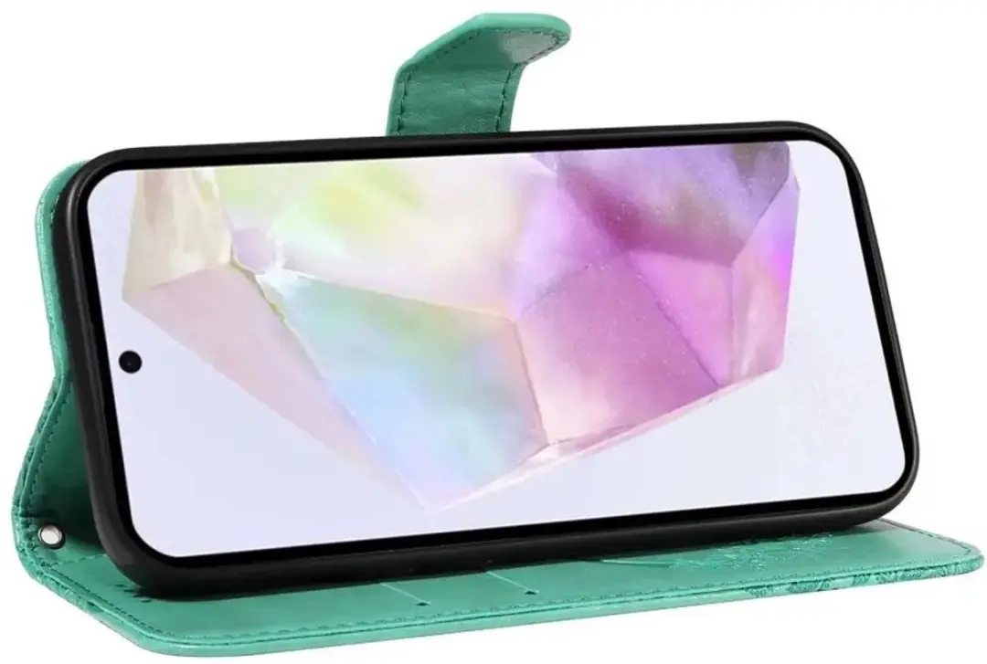 Selected Hoesje Samsung Galaxy A56 Wallet Vlinder Kunstleer - Groen