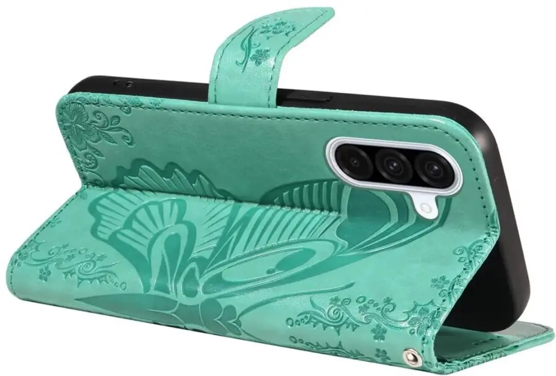 Selected Hoesje Samsung Galaxy A56 Wallet Vlinder Kunstleer - Groen