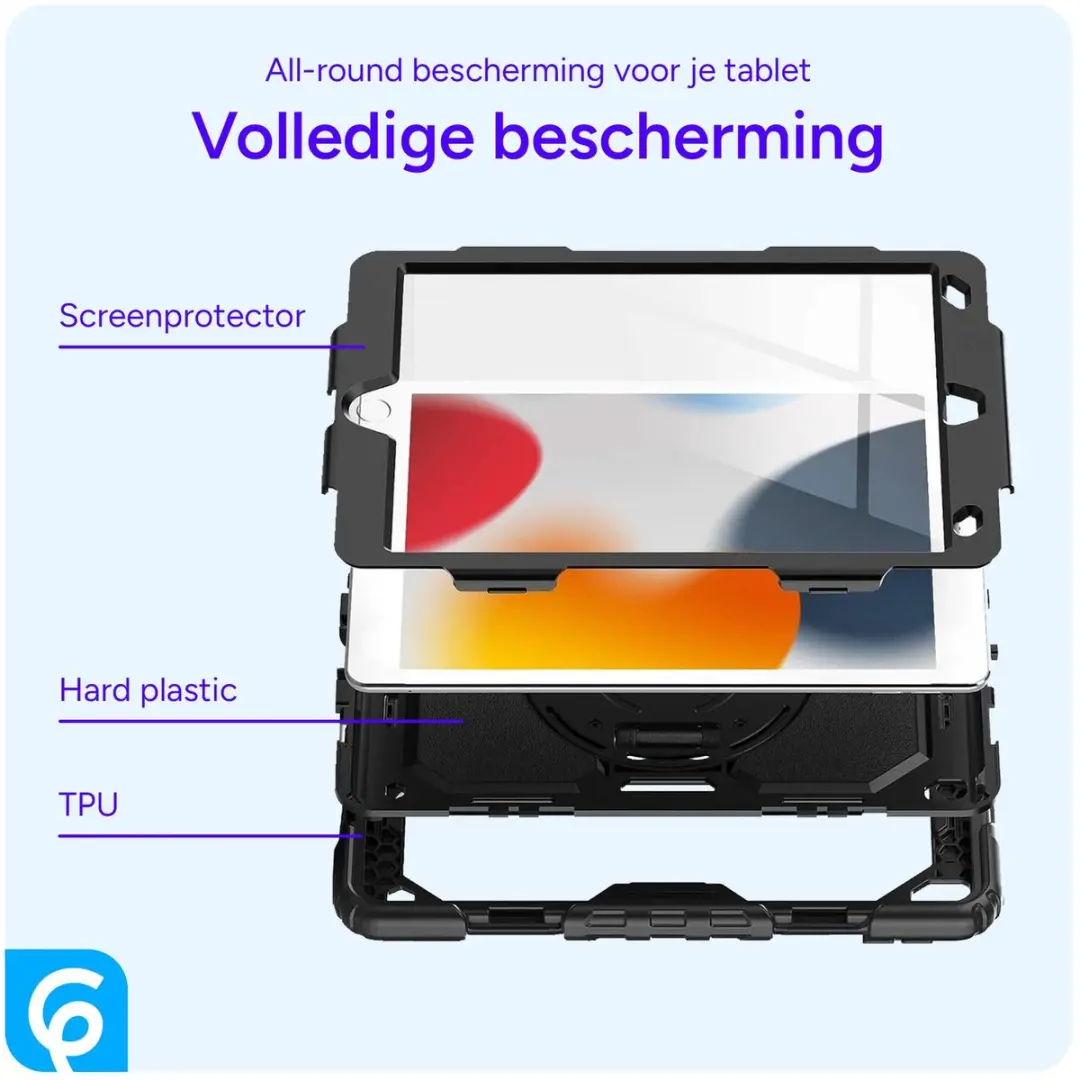 Selected Apple iPad 10.2 Hoes met Screenprotector - Zwart - Incl. riemen