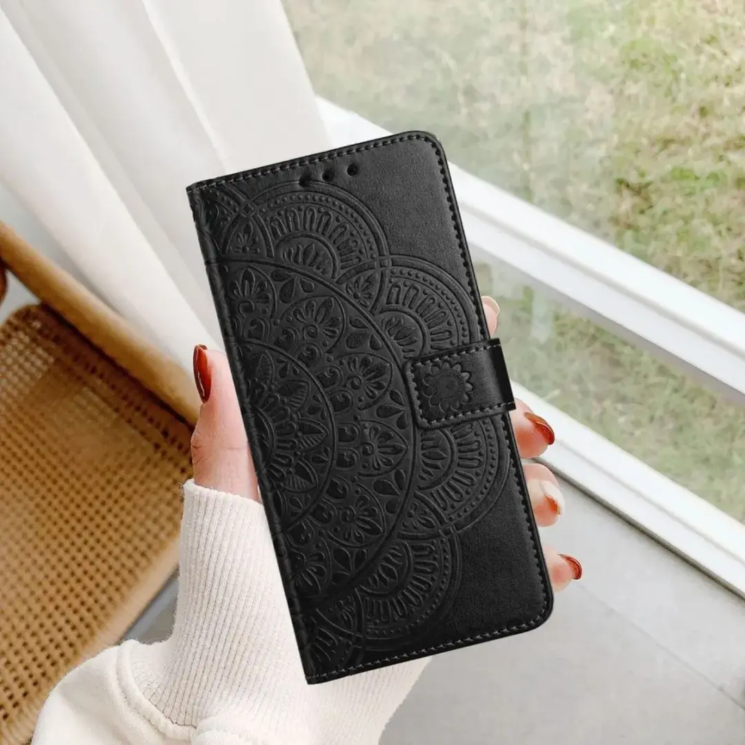 Selected Hoesje Google Pixel 10a Mandala Book Case - 3 Pasjes - Zwart