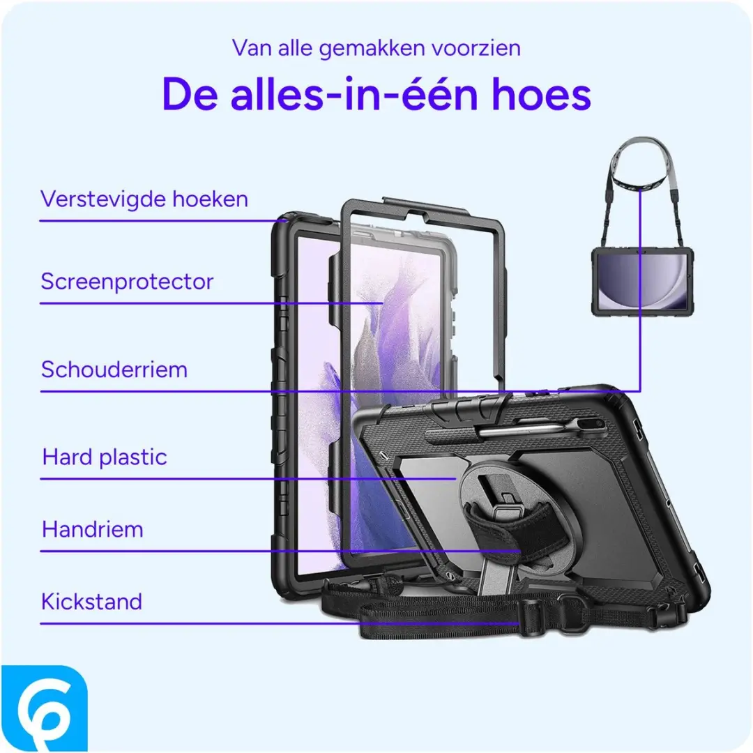 Selected Hoes met Screenprotector Samsung Galaxy Tab S8/S7 Plus/FE - Zwart