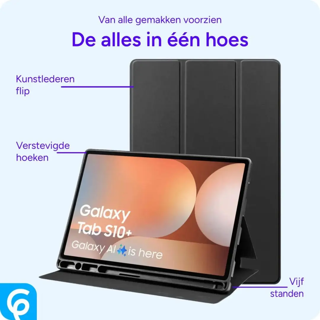 Selected Tablethoes Samsung Galaxy Tab S10+/S9+/S9 FE+ - Luxe Tri-Fold Book Case - Zwart
