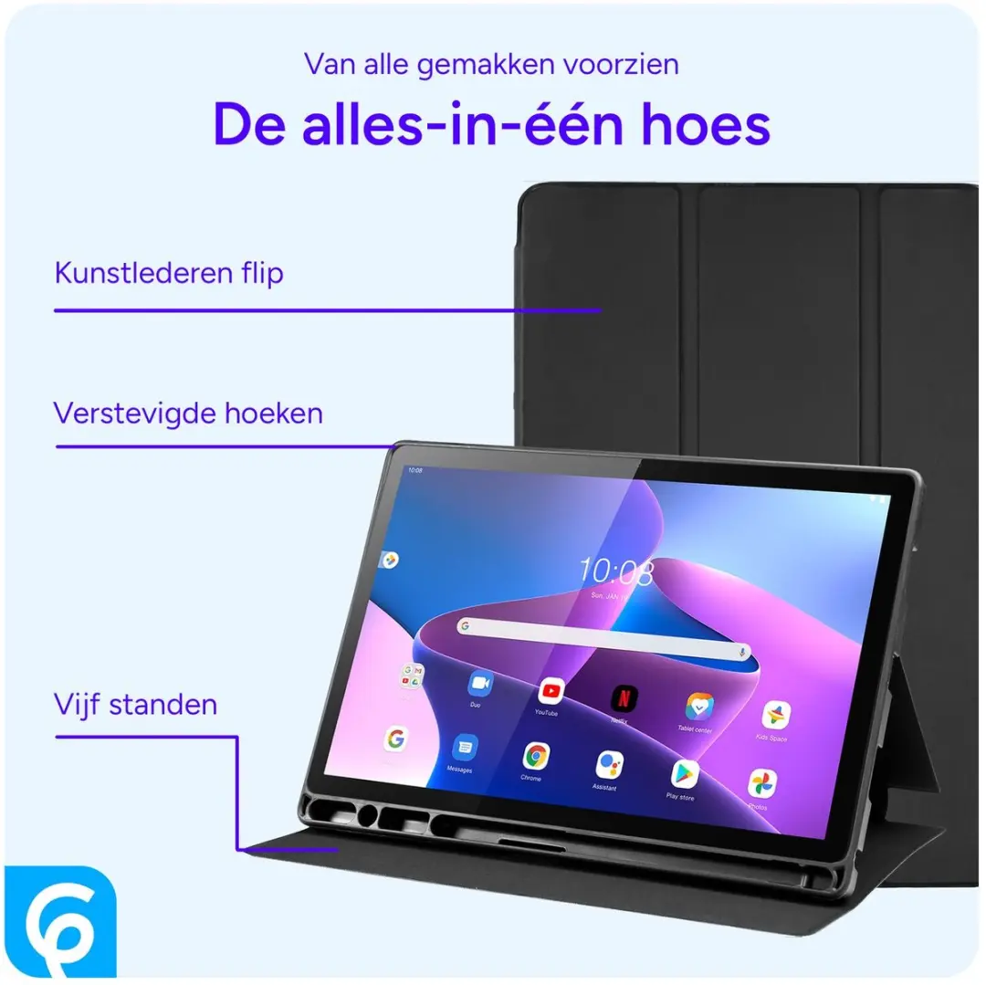 Selected by GSMpunt Lenovo Tab M10 HD Gen 2 Hoes - Tri-Fold Book Case Zwart