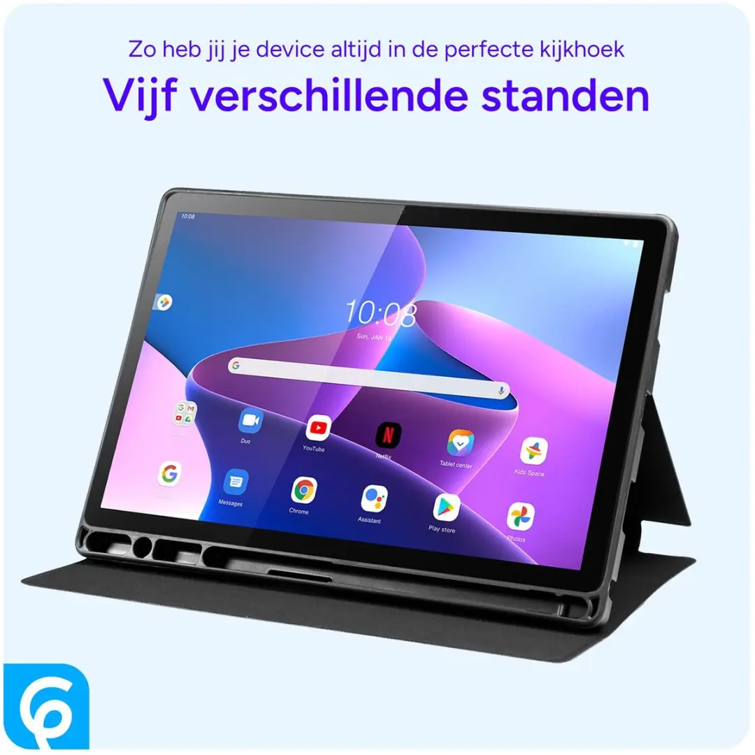Selected by GSMpunt Lenovo Tab M10 HD Gen 2 Hoes - Tri-Fold Book Case Zwart