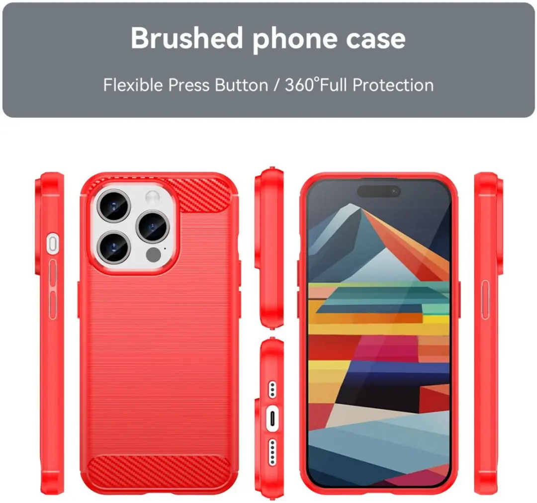 Selected Geborsteld TPU Hoesje iPhone 15 Pro Max - Rood