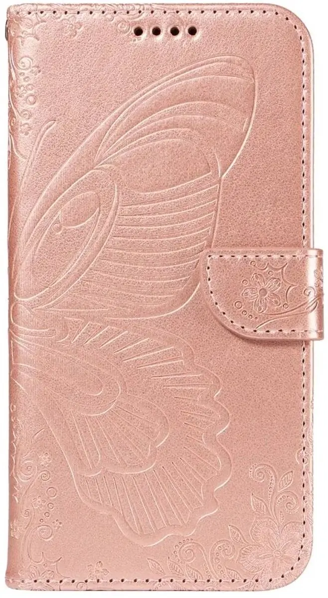 Selected Hoesje Samsung Galaxy S24 FE Wallet Vlinder Kunstleer - Roze Goud