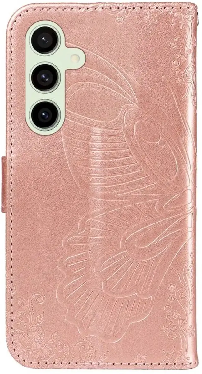 Selected Hoesje Samsung Galaxy S24 FE Wallet Vlinder Kunstleer - Roze Goud - afbeelding 6 van 6