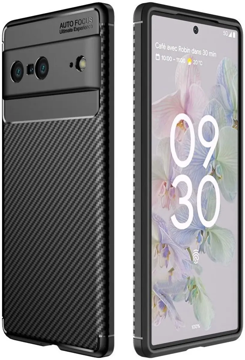 Google Pixel 7 Siliconen Carbon Hoesje - Zwart