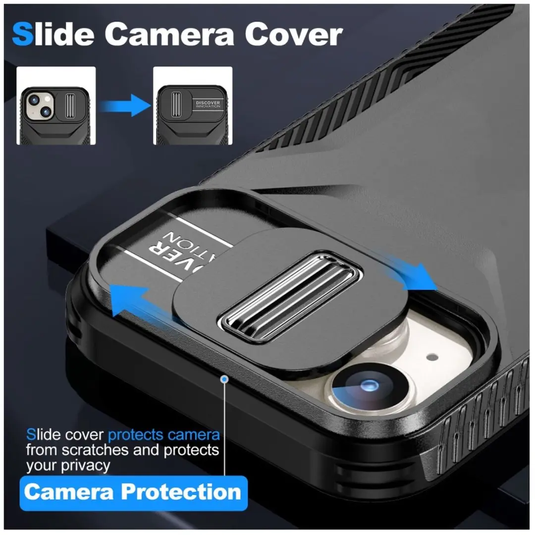Selected Hoesje iPhone 15 Back Cover Camera Slider - Zwart