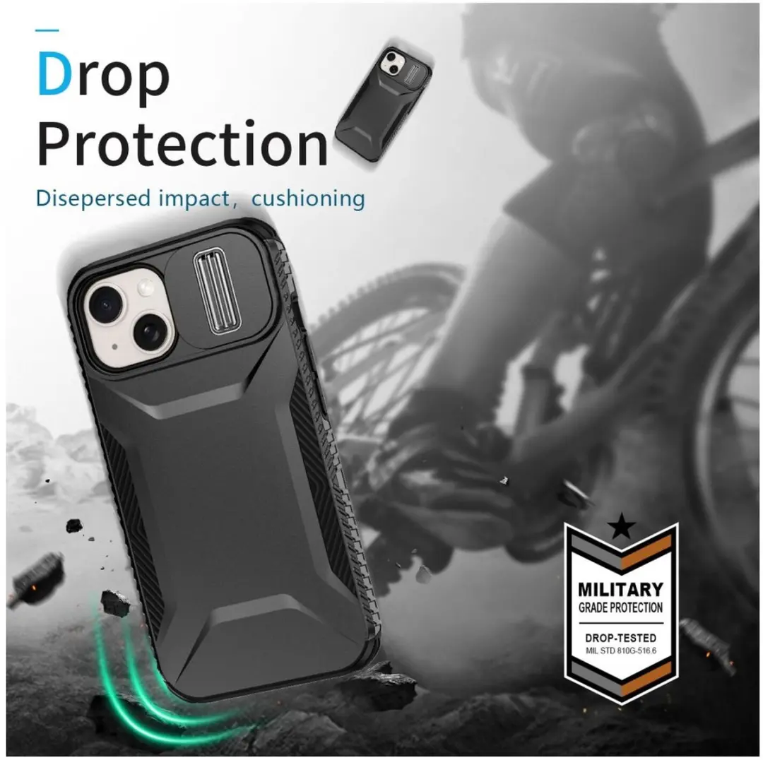 Selected Hoesje iPhone 15 Back Cover Camera Slider - Zwart