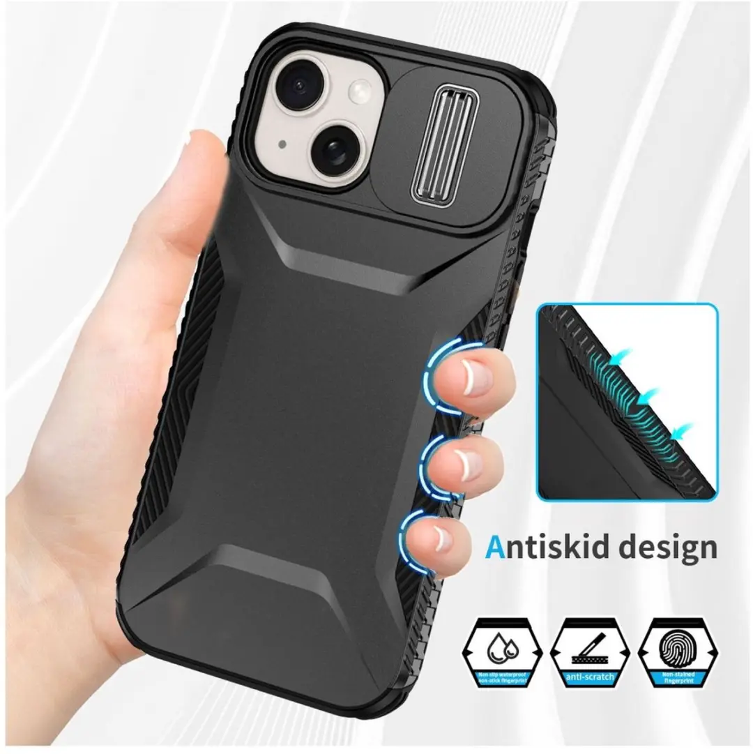 Selected Hoesje iPhone 15 Back Cover Camera Slider - Zwart