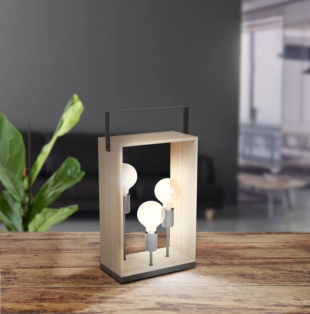 Eglo Famborough Tafellamp E27 - 3 Lichtpunten - Zwart/Hout - afbeelding 6 van 6