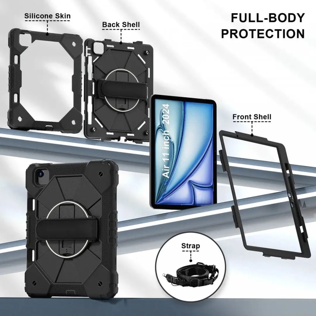 Selected by GSMpunt Apple iPad Air 11 Hoes - Back Cover met Handriem - Zwart