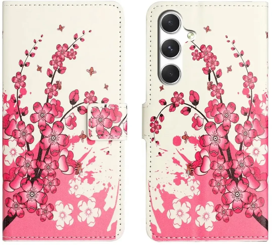 Selected Hoesje Samsung Galaxy A57 Book Case Roze Bloemen Print
