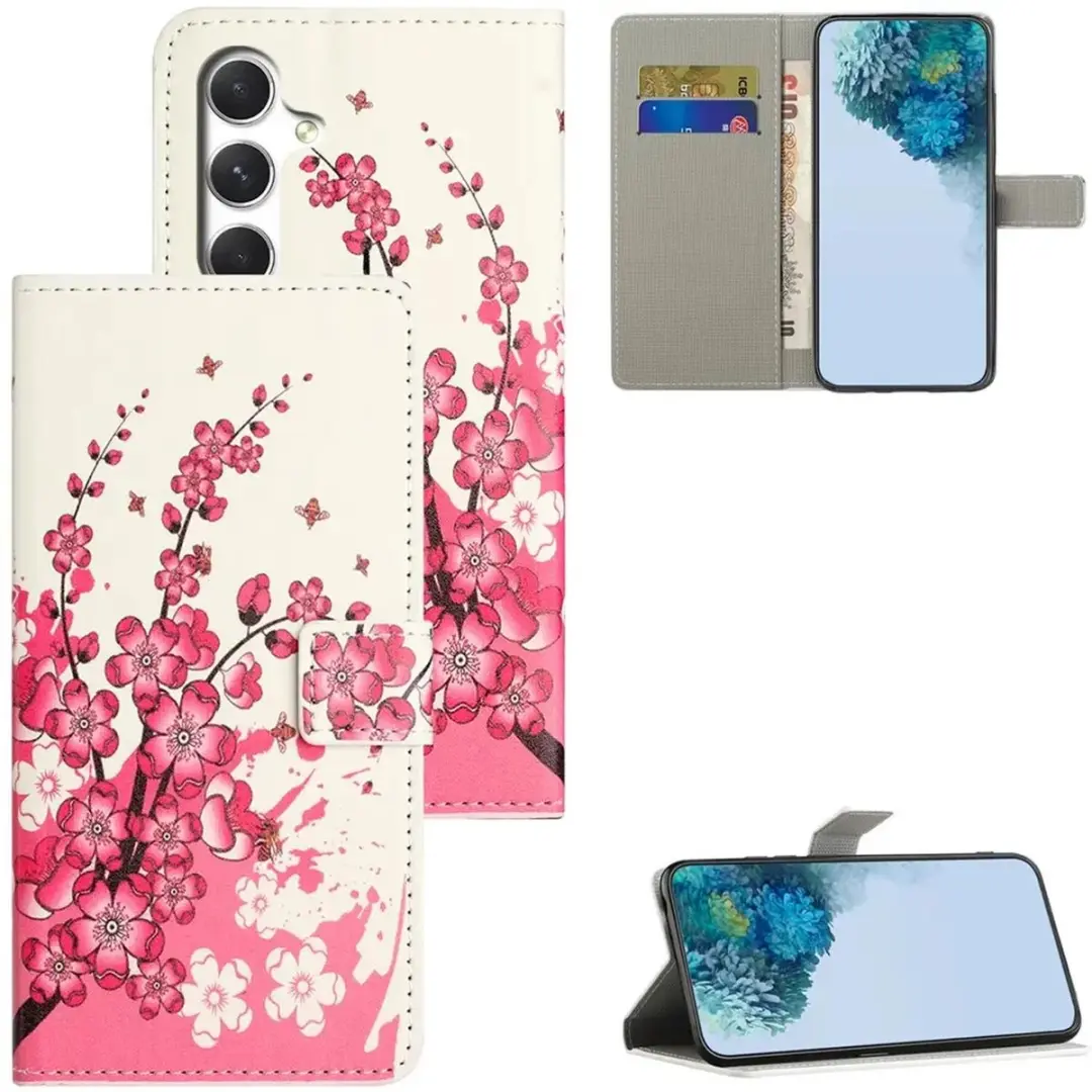 Selected Hoesje Samsung Galaxy A57 Book Case Roze Bloemen Print - 2 Pasjes