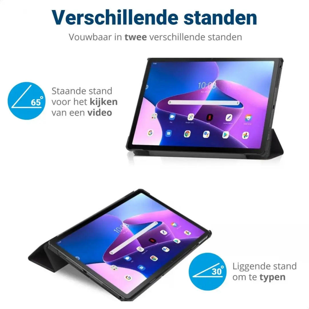 Selected Tablethoes Lenovo Tab M10 Plus - Tri-fold Kunstleder Zwart
