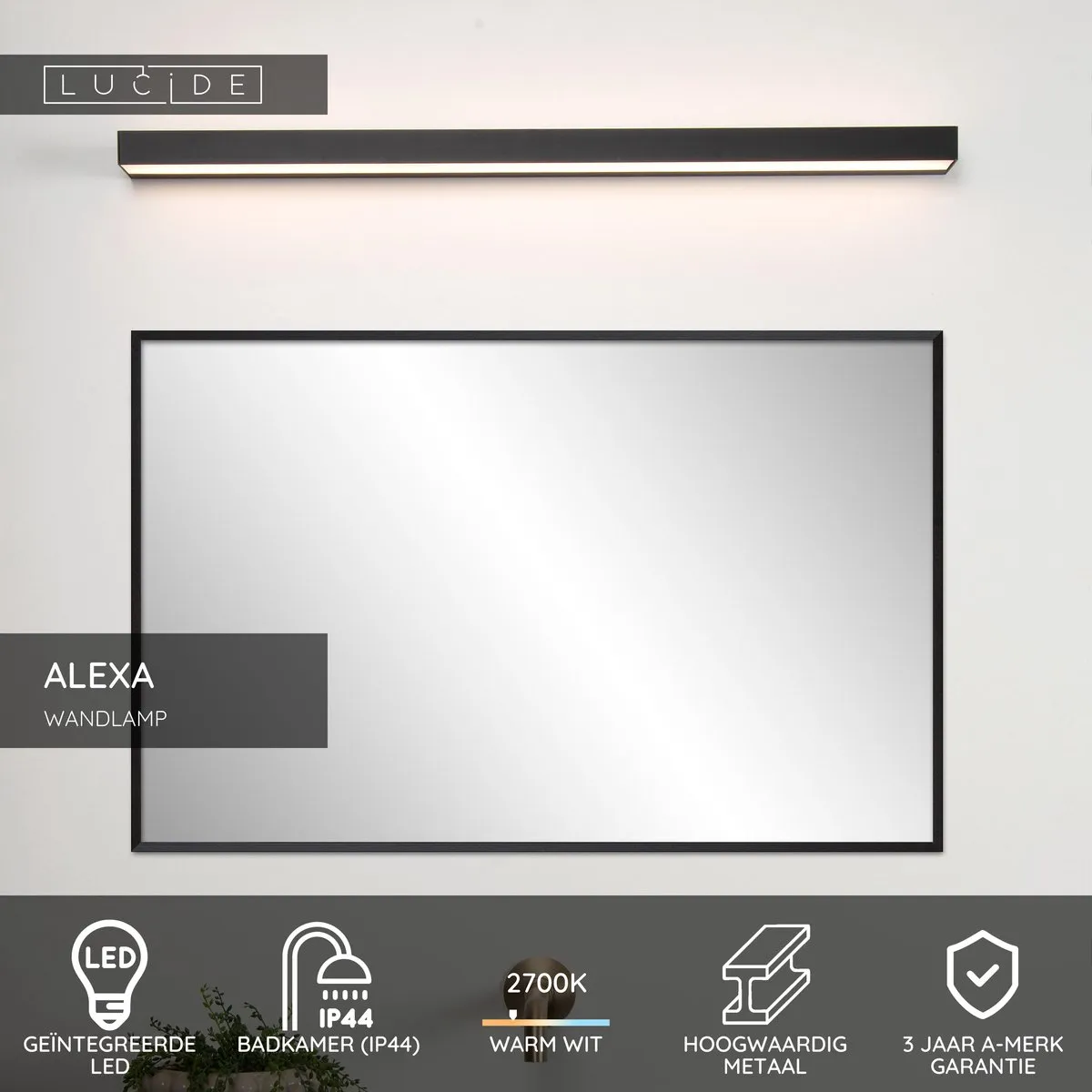 Lucide Alexa Wandlamp Badkamer LED 13W IP44 - Zwart