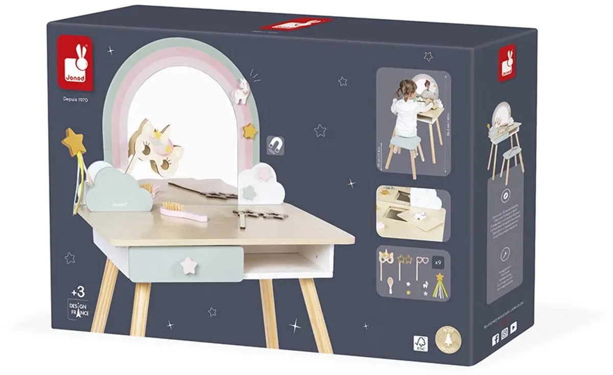 Janod Unicorn Houten Kaptafel - 10 Accessoires - Voor 3+