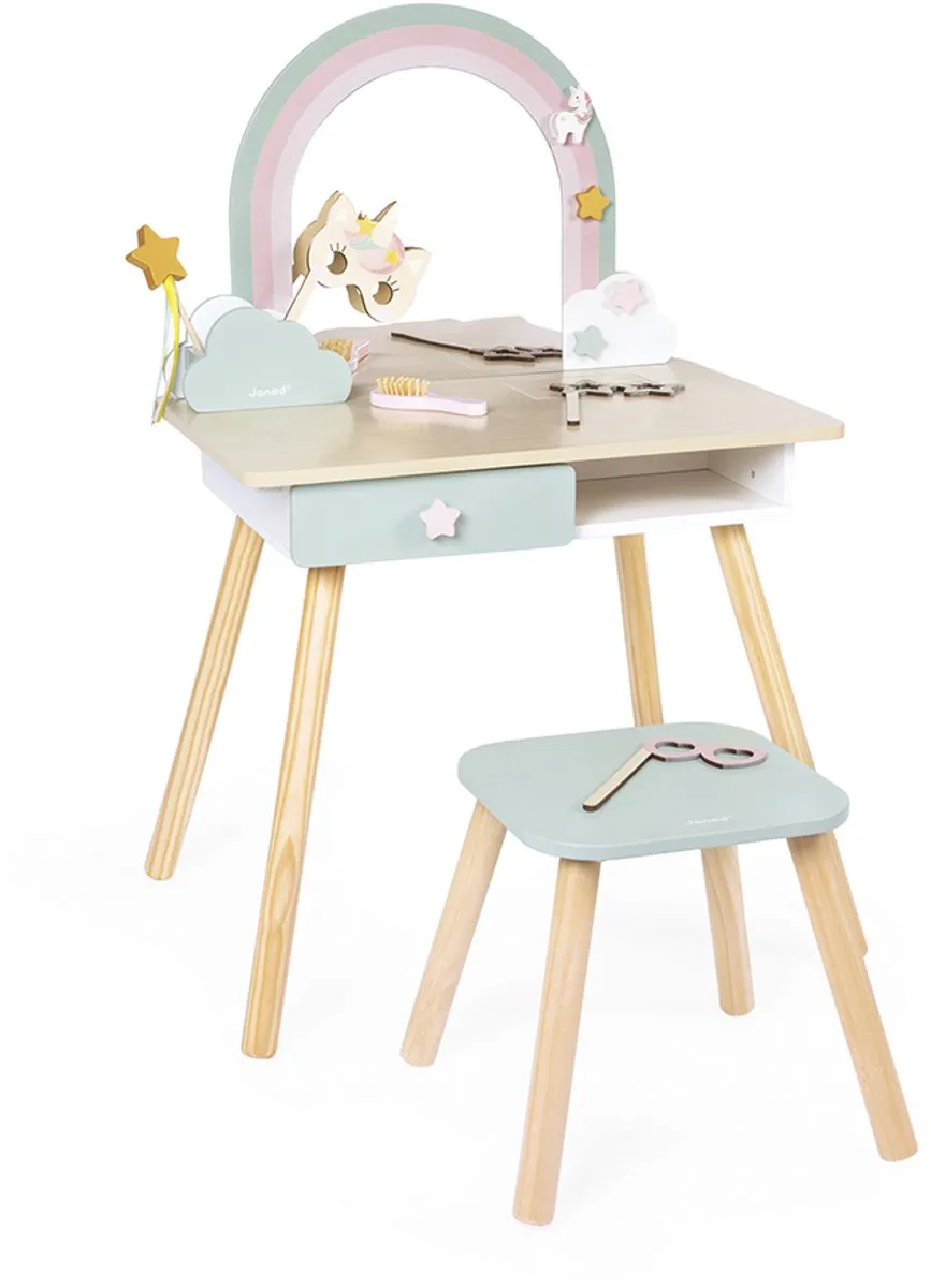 Janod Unicorn Houten Kaptafel - 10 Accessoires - Voor 3+