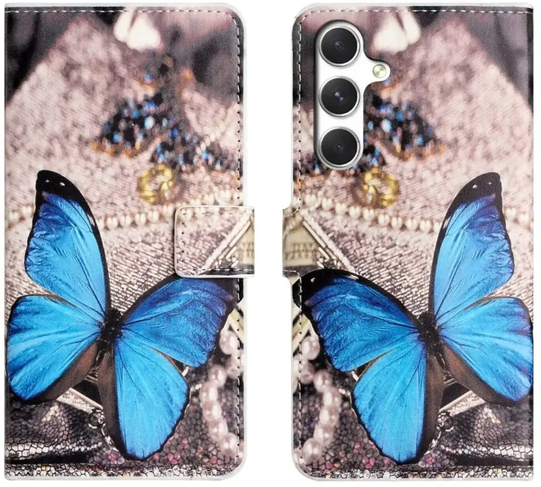 Selected Hoesje Samsung Galaxy A27 Book Case - Vlinderprint - Blauw