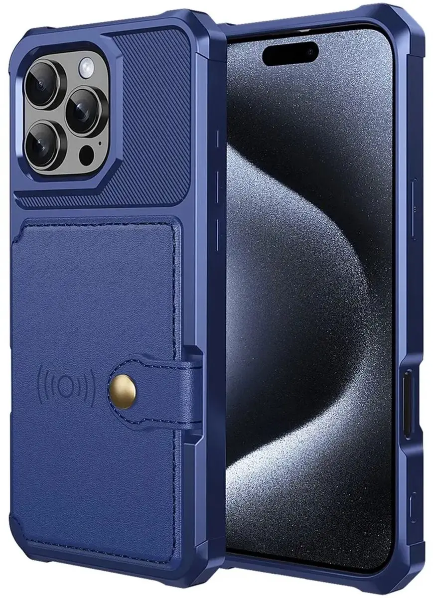 Selected Portemonnee Hoesje iPhone 16 Pro Max - 4 Pasjes - Blauw