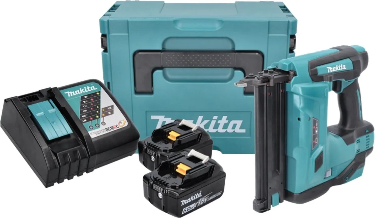 Makita DBN 500 RGJ Klemspijkermachine 18V - 2x 6,0Ah Accu + Oplader