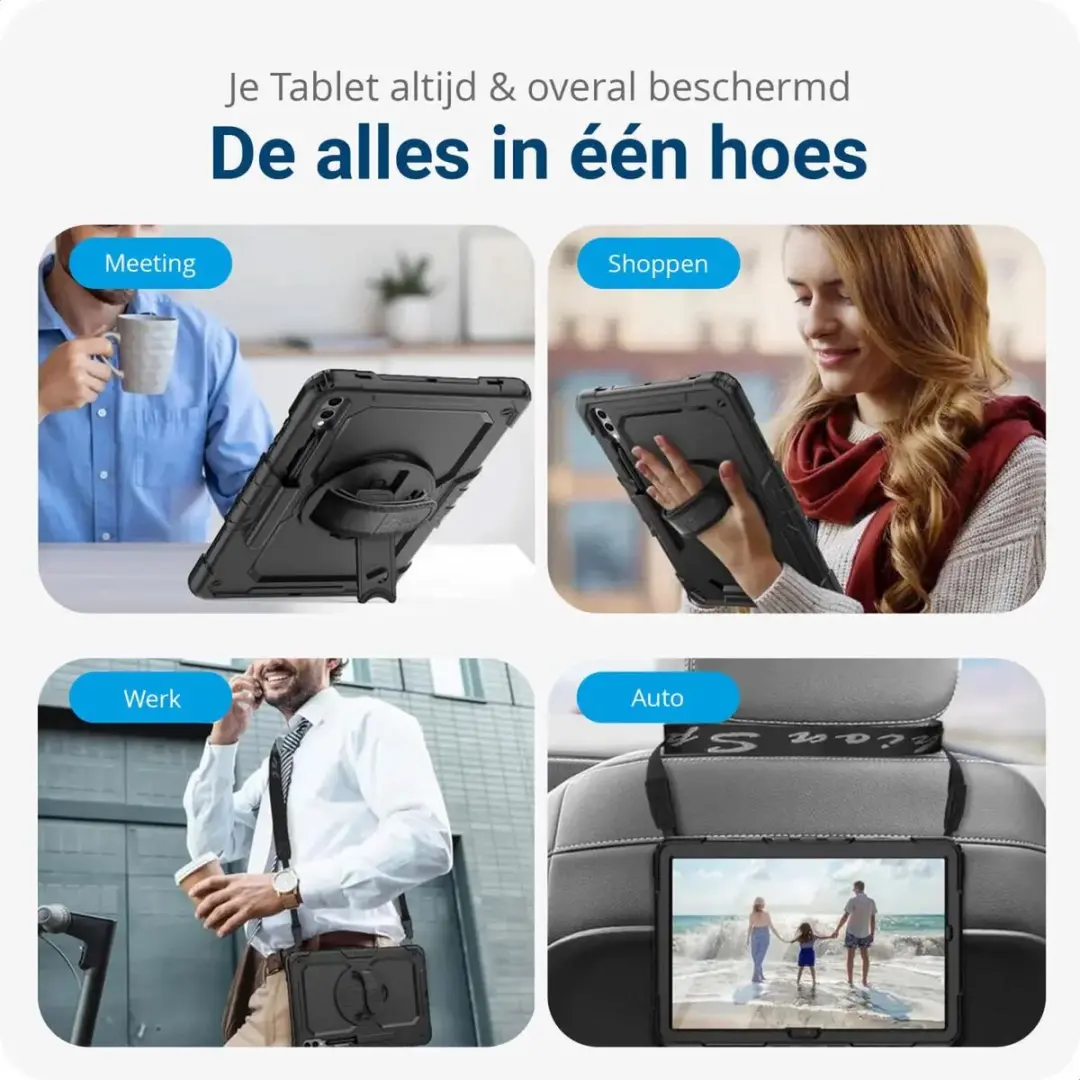 Selected Hoes Samsung Galaxy Tab S9/S10 Plus - 360° Draaibare Riem - Zwart