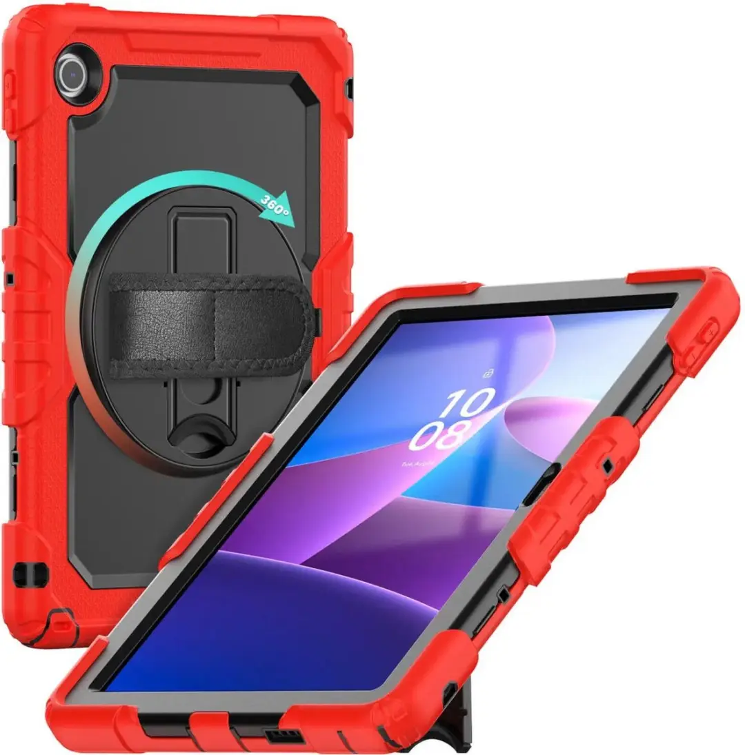 Selected Hoes Lenovo Tab M10 Gen 4 (2025) - Rood - Screenprotector & 360° Handriem