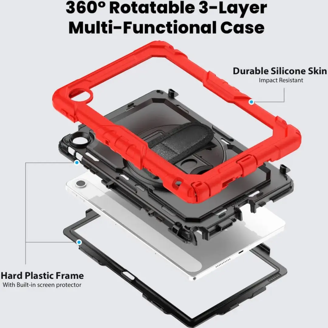 Selected Hoes Lenovo Tab M10 Gen 4 (2025) - Rood - Screenprotector & 360° Handriem