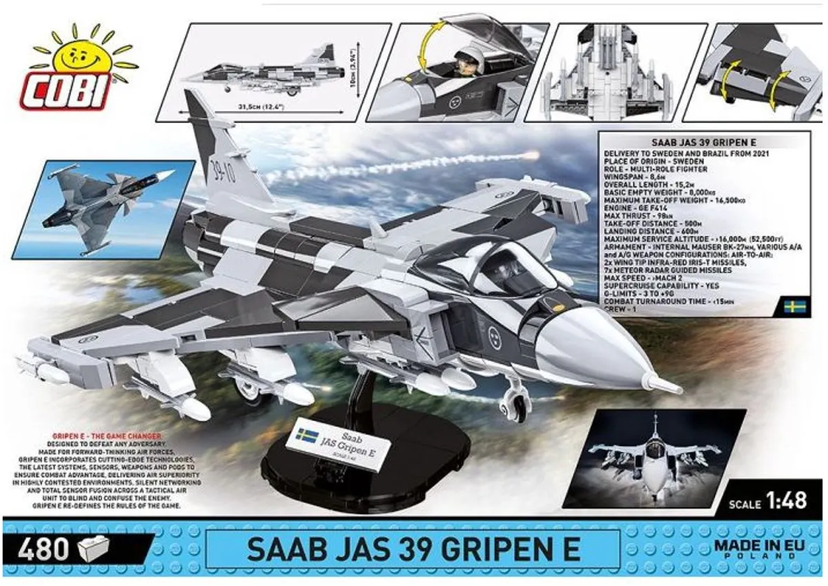 Cobi 5820 Saab JAS 39 Gripen E Bouwdoos - 480 Onderdelen - Grijs - afbeelding 6 van 6