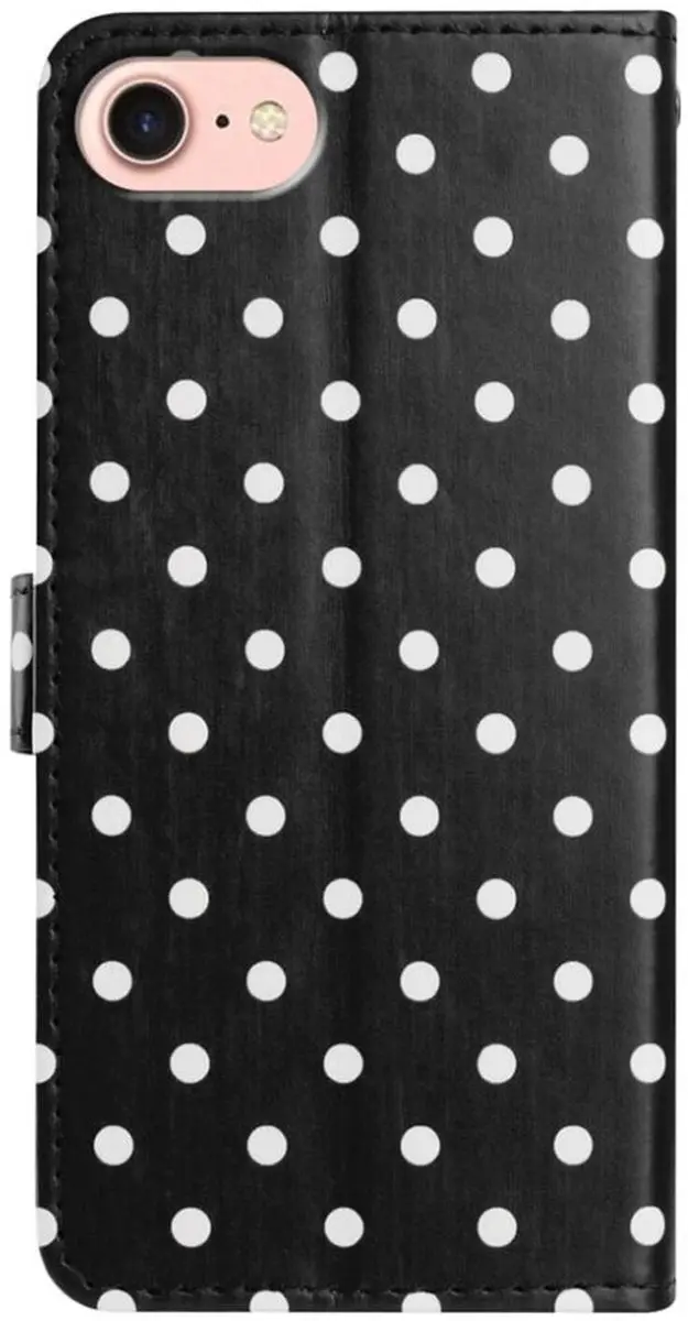 Selected iPhone 16/17 Hoesje Polka Dot Wallet Book - 3 Pasjes - Zwart