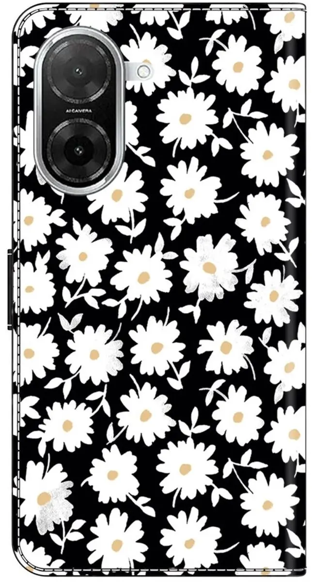 Selected Hoesje Xiaomi Redmi A5 4G Book Case - Magneet Sluiting - Bloem Print/Zwart/Wit