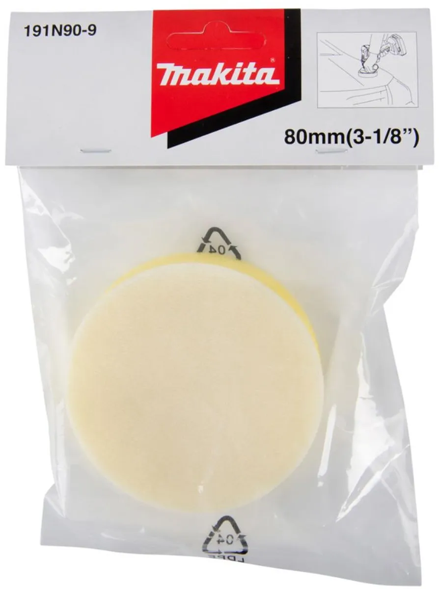 Makita 191N90-9 Polijstschijf - Geel Zacht Grof 80mm