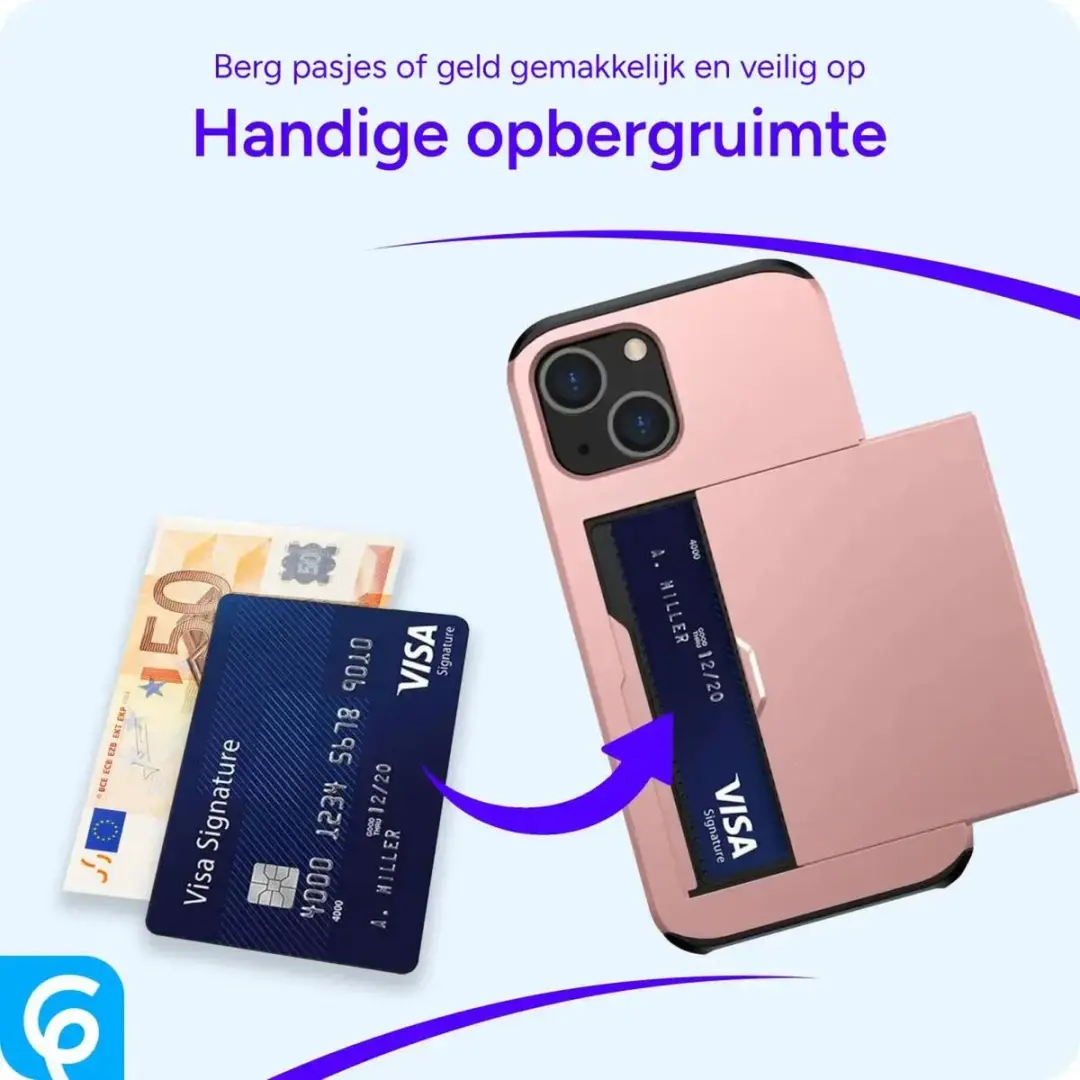 Selected Hoesje met Kaarthouder Slider iPhone 14 - Roze Goud