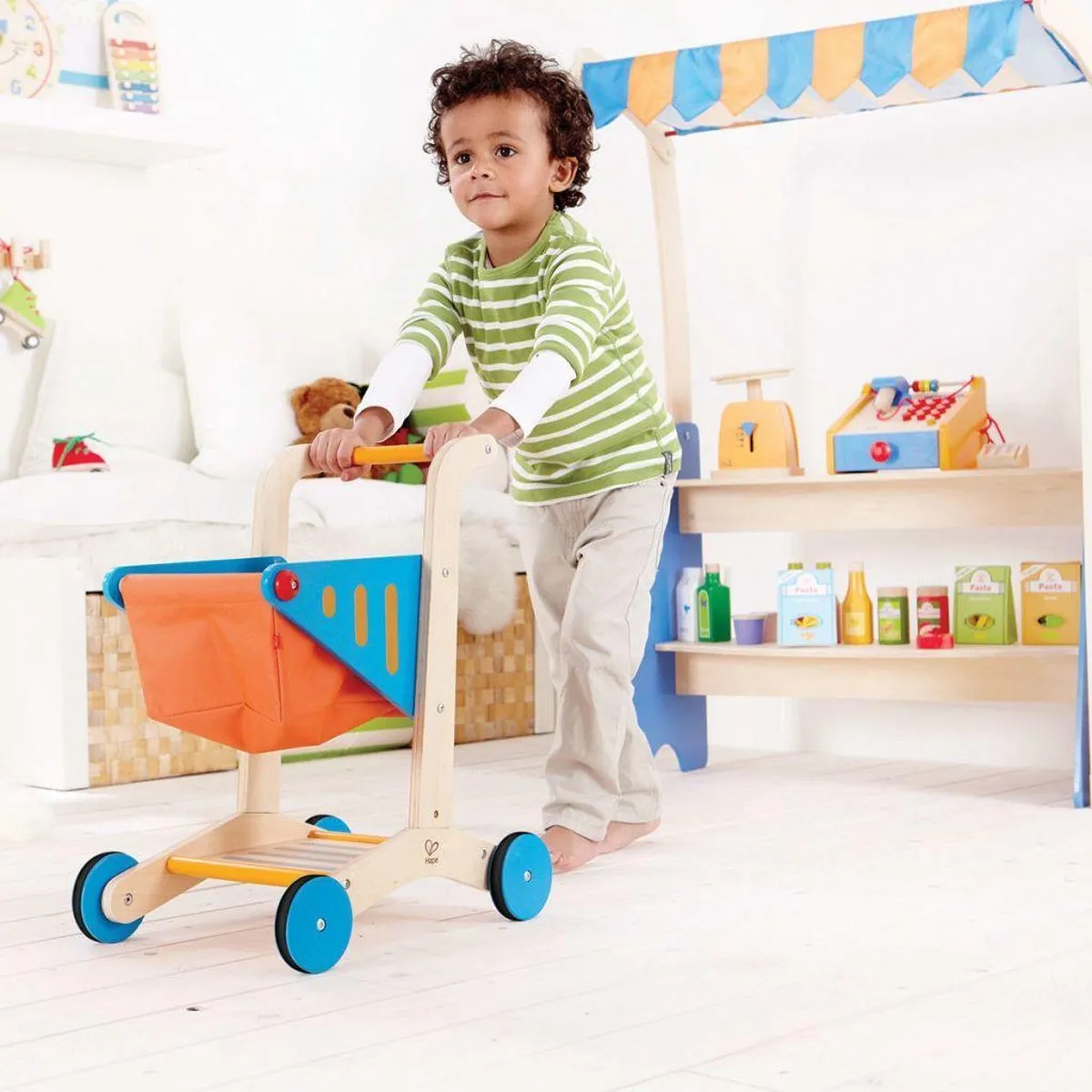 Hape Houten Winkelwagen - Blauw
