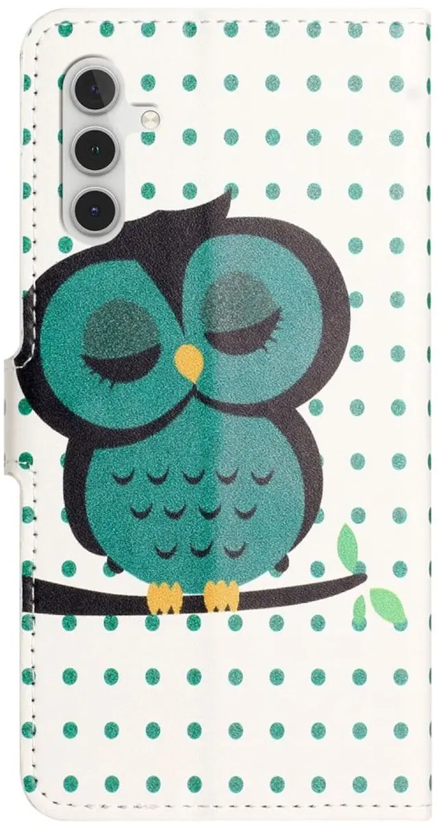 Selected Hoesje Samsung Galaxy A56 Print Book Case - Groene Uil - 2 Pasjes
