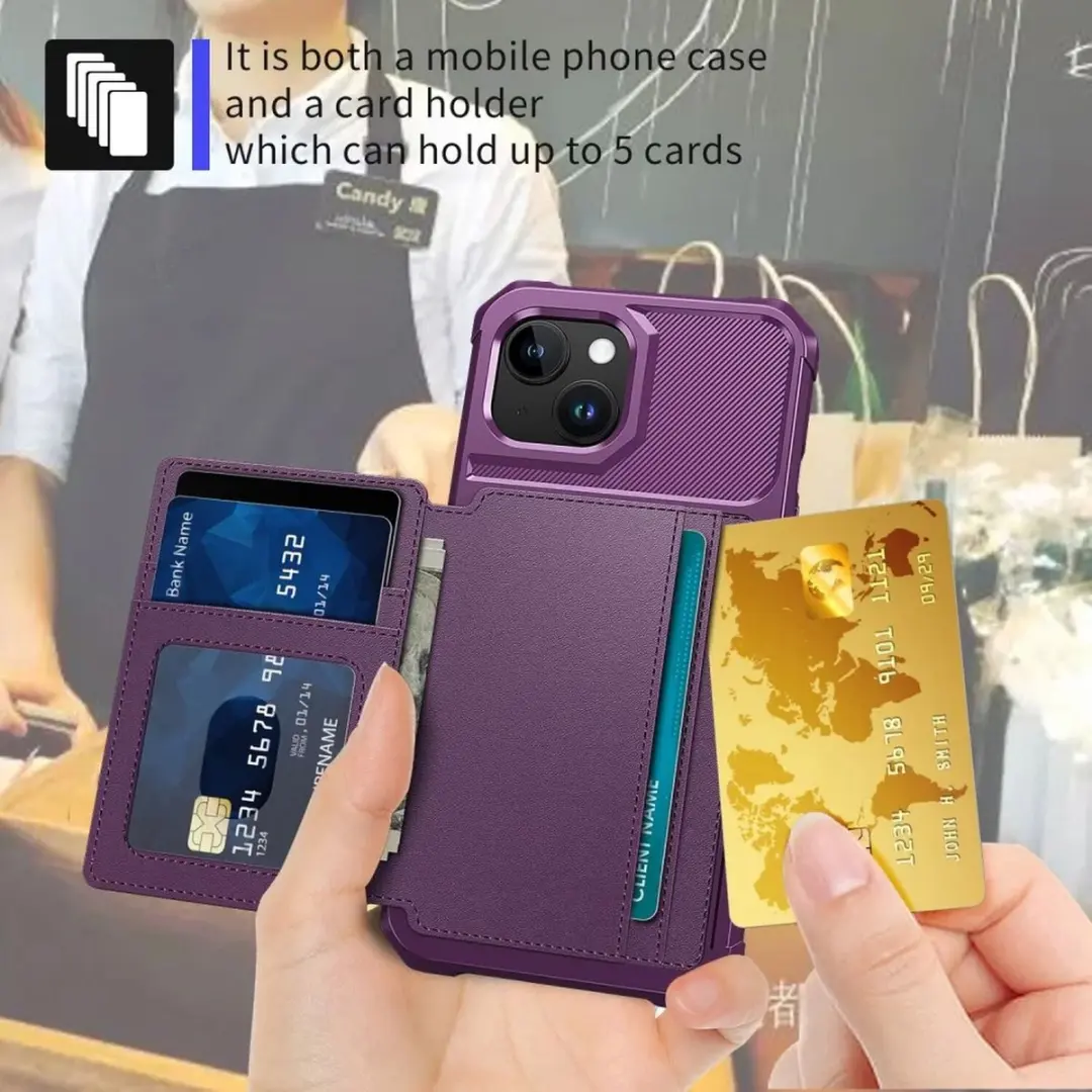 Selected Portemonnee Hoesje iPhone 15 - 4 Pasjes - Paars - afbeelding 6 van 6