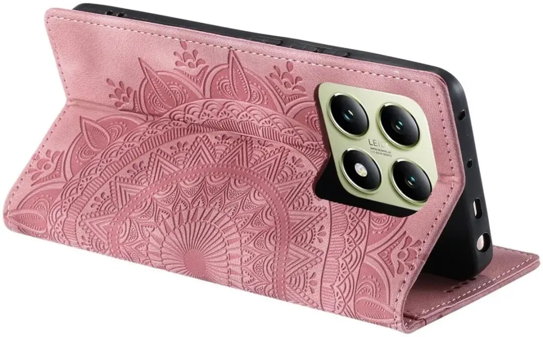 Selected Hoesje Mandala Book Case Xiaomi 14T - Roze/Goud - 2 Pasjes