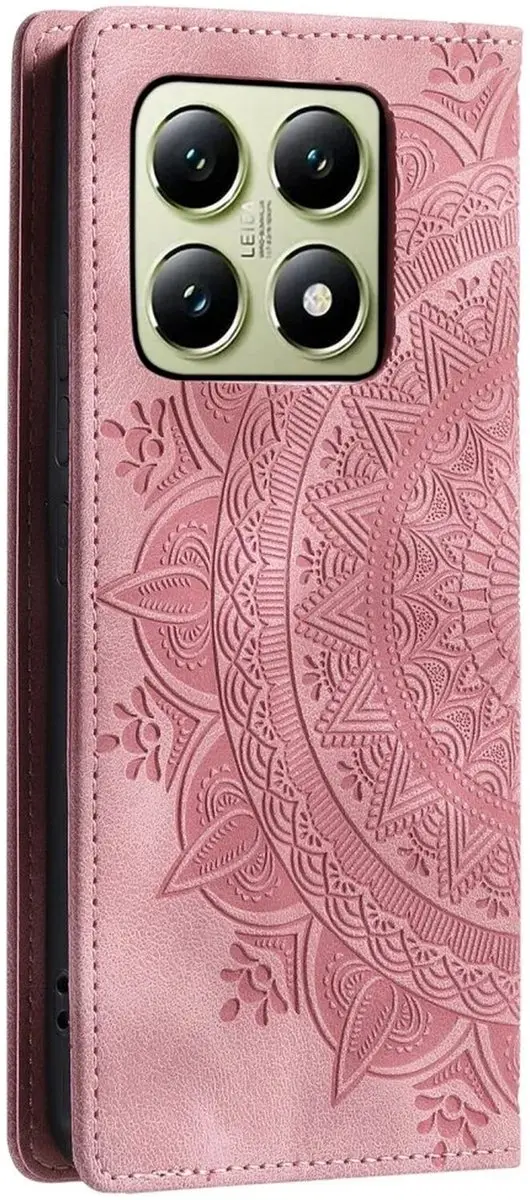 Selected Hoesje Mandala Book Case Xiaomi 14T - Roze/Goud - 2 Pasjes