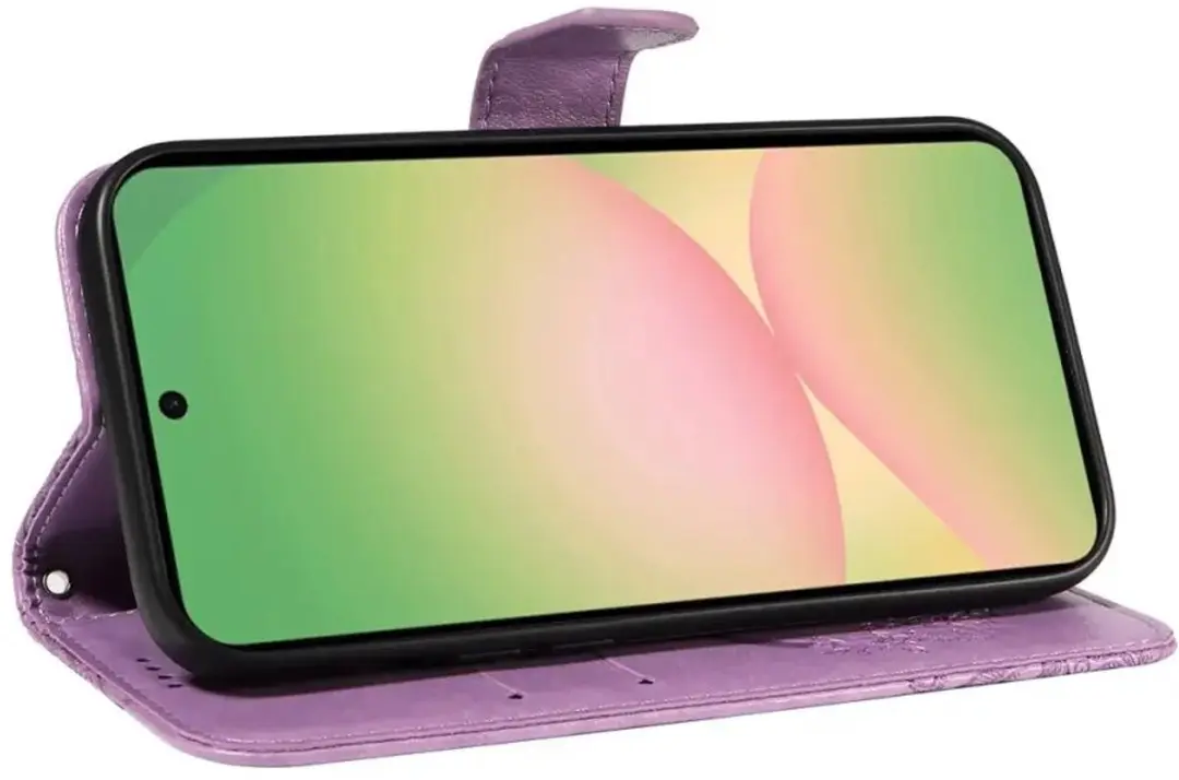 Selected Hoesje Samsung Galaxy A57 Wallet Vlinder Kunstleer - Paars
