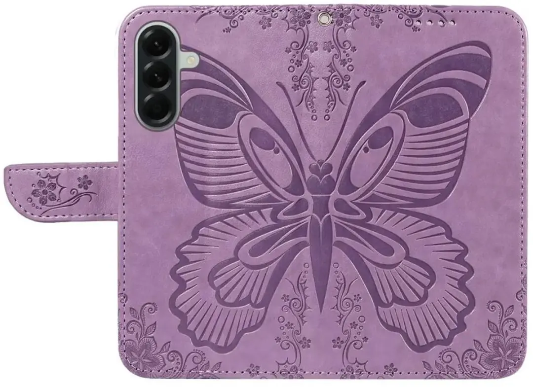 Selected Hoesje Samsung Galaxy A57 Wallet Vlinder Kunstleer - Paars