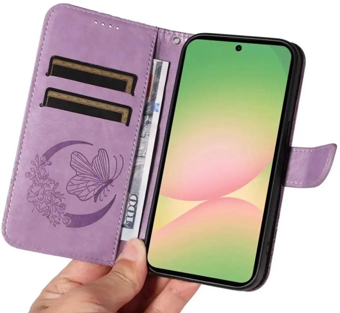 Selected Hoesje Samsung Galaxy A57 Wallet Vlinder Kunstleer - Paars