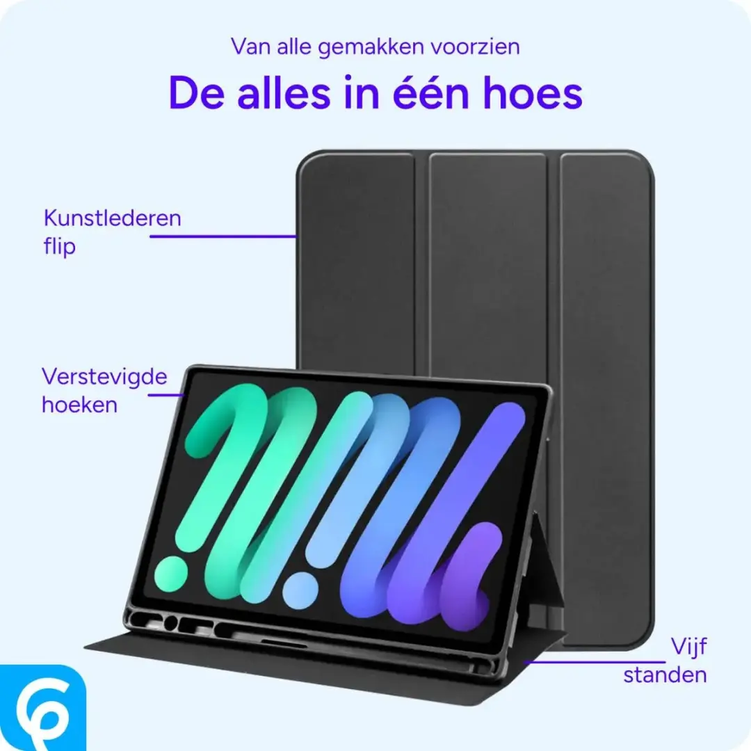 Selected by GSMpunt Tablethoes iPad Mini 6/7 - Tri-Fold Book Case - Zwart