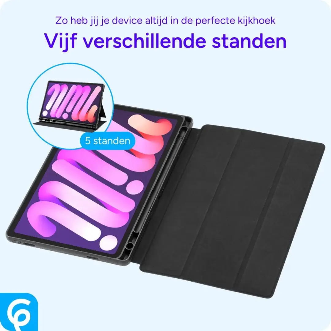 Selected by GSMpunt Tablethoes iPad Mini 6/7 - Tri-Fold Book Case - Zwart