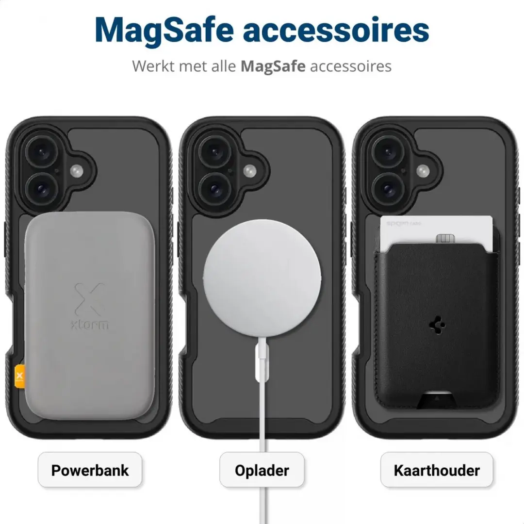 Selected iPhone 16 Plus Hoesje met Screenprotector - MagSafe - Zwart/Transparant