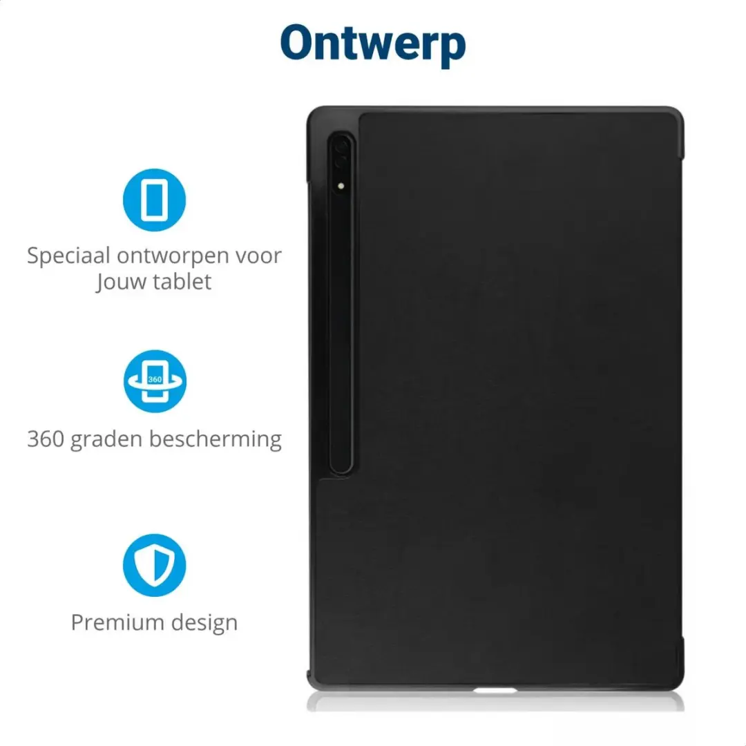 Selected Tablethoes Samsung Galaxy Tab S9/S8/S7 Ultra - Tri-fold Kunstleder Zwart