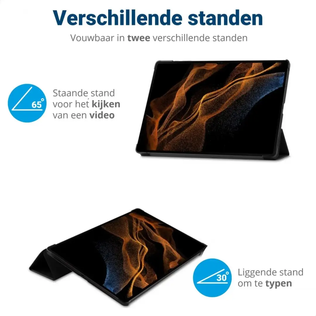 Selected Tablethoes Samsung Galaxy Tab S9/S8/S7 Ultra - Tri-fold Kunstleder Zwart