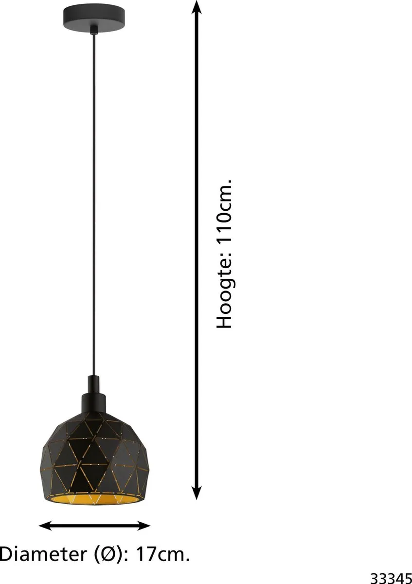 Eglo Roccaforte Hanglamp Ø17cm - Zwart/Goud - afbeelding 6 van 6
