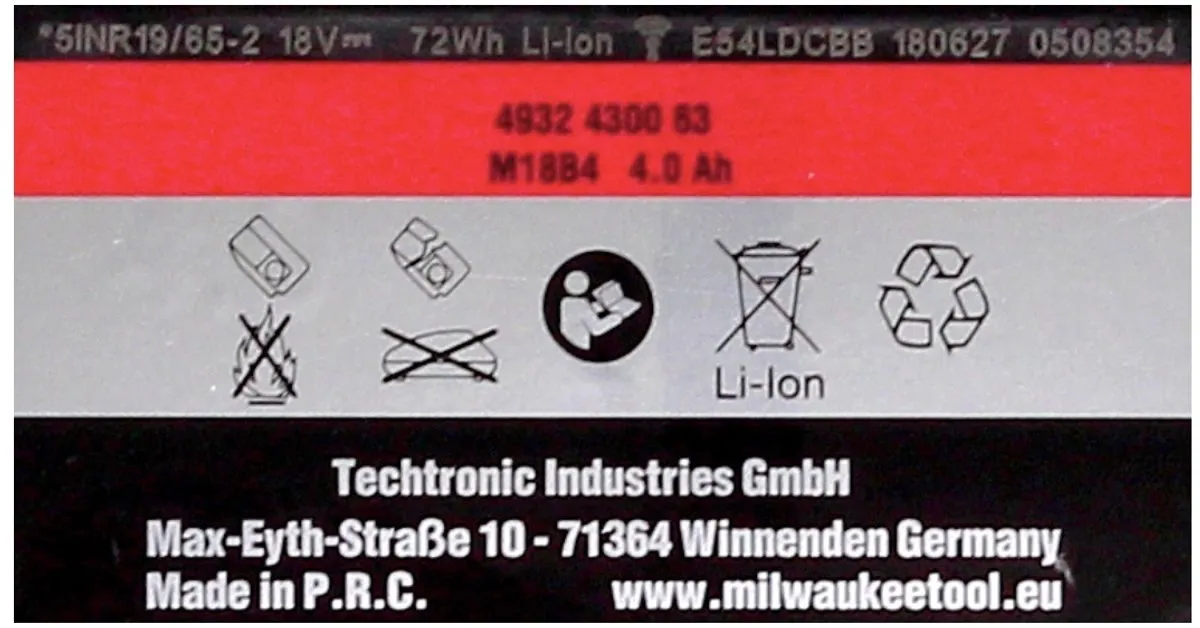 Milwaukee M18 B4 Accu 18V 4.0Ah Li-Ion 4932430063